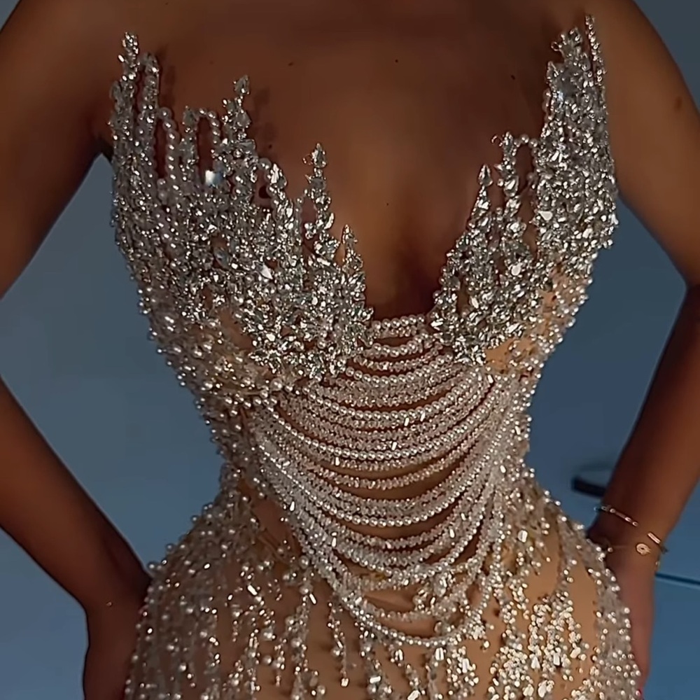 Floor Length Custom Beaded Gown. Size Small with corset on the back. Worn once